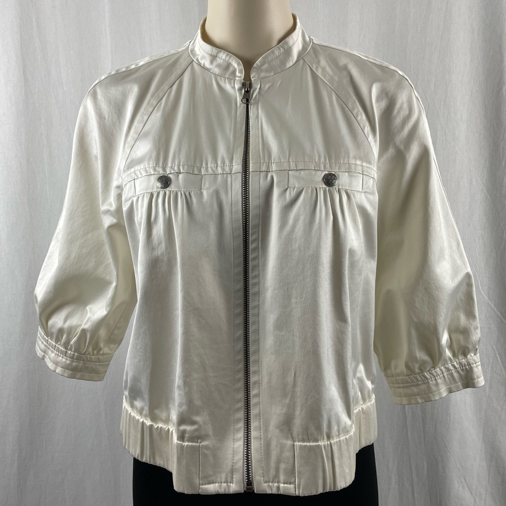 Trina Turk Ivory 3/4 Sleeve Bomber Style Jacket 6